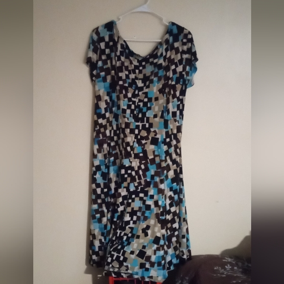 Source Unknown Dresses & Skirts - Source Unknown Geometric Midi Dress - Blue, Black, and Brown